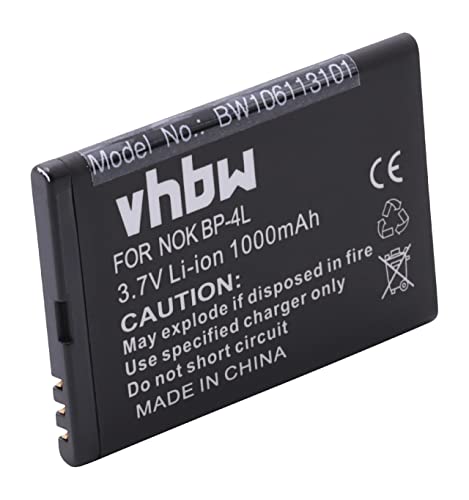 vhbw Batería Recargable Compatible con Nokia 6760 Slide, Clipper, E52, E55, E61i, E63, E71, E71x, E72, E90 móvil, Smartphone (1000 mAh, 3,7 V, Li-Ion)