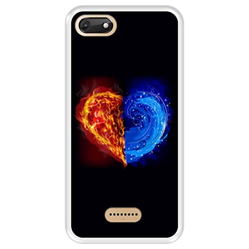 Funda Transparente para Wiko Harry 2, Fuego y Agua, Corazon, Carcasa Silicona Flexible TPU