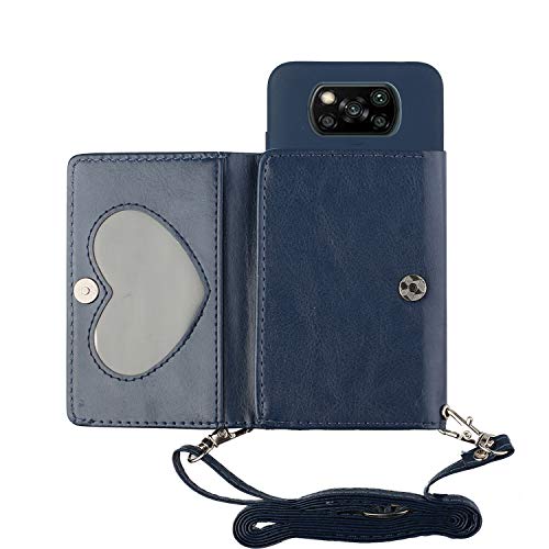 DiaryTown Silicona Funda Xiaomi Poco X3 NFC/Xiaomi Poco X3 Pro con Correa, Cuero Cartera Tarjetero Carcasa Poco X3 NFC Funda Plegable con Soporte Cuerda Colgante Ajustable Protectora Caso, Azul