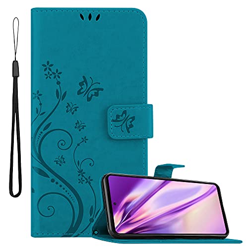 Cadorabo Funda Libro Compatible con Samsung Galaxy A72 5G en Azul Floral – Cubierta Proteccíon en Diseño de Flor con Cierre Magnético, Función de Suporte e 3 Tarjeteros - Etui Case Cover Carcasa