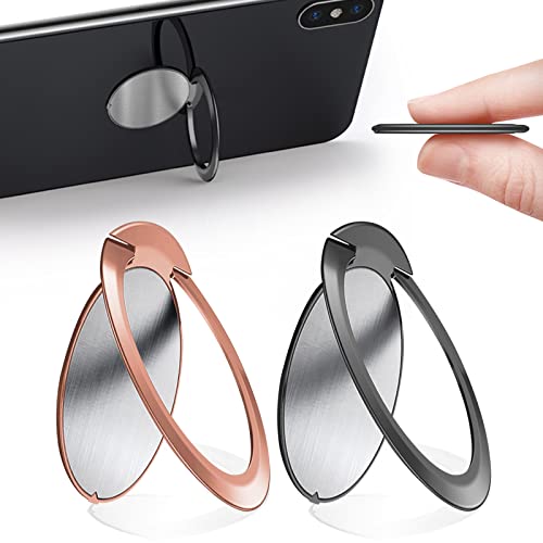 2 Piezas Anillo Soporte para Movil 1,8 mm Ultrafino, Soporte de Dedo para Teléfono Celular de Metal 360° Rotación para Smartphone Tablet