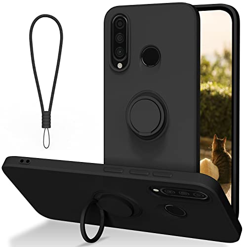 Funda de silicona para Huawei P30 Lite (ORDA), funda para teléfono móvil Huawei P30 Lite con soporte de anillo y soporte, resistente a los arañazos, para Huawei P30 Lite de 6.15 pulgadas, color negro