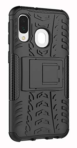 Tianqin Funda Samsung Galaxy A40, Heavy Duty Híbrida Rugged Armor Case Choque Absorción Protección Dual Layer Bumper 2 in1 Armadura Combinación Cover con Soporte para Samsung Galaxy A40 - Negro