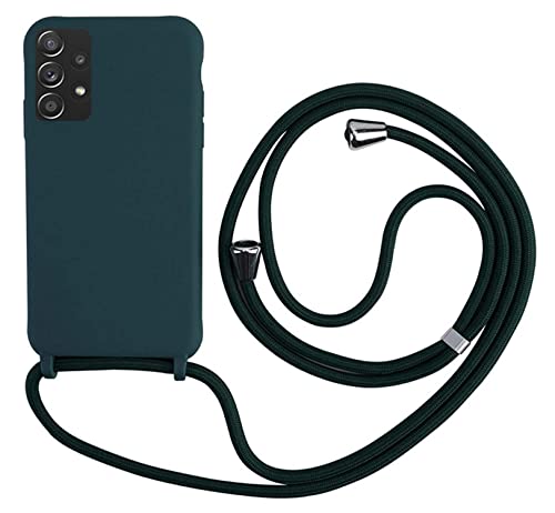 MEIVS Funda Compatible con Samsung Galaxy A52 5G, Ajustable Collar Correa de Cuello CordónCarcasa de Silicona-Verde Oscuro