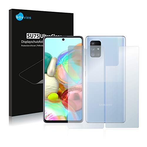 savvies Protector Pantalla compatible con Samsung Galaxy A71 5G (Frontal+Trasero) (18 Unidades) Película Ultra Transparente