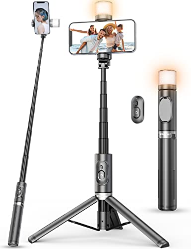 Palo Selfie con Luz de Relleno Giratorio, Pnitri Palo Selfie Trípode Extensible para Móvil Reforzado con Control Remoto y Ajuste Multiángulo, Compatible con iPhone/Samsung/Huawei, etc.