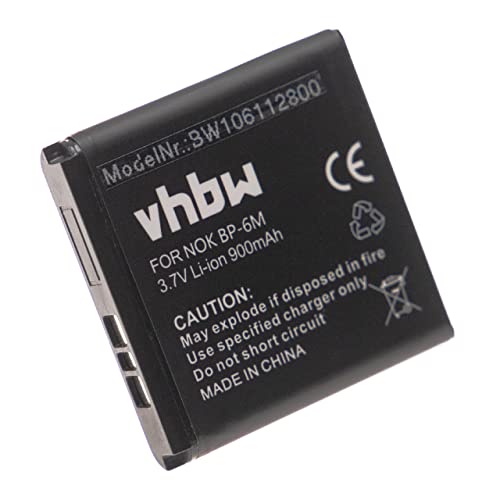 vhbw Li-Ion batería 900mAh (3.7V) para teléfono móvil Smartphone Nokia 6288, 9300, 9300i, N73, N73 Music Edition, N77, N93 y BP-6M, BP-6M-S.