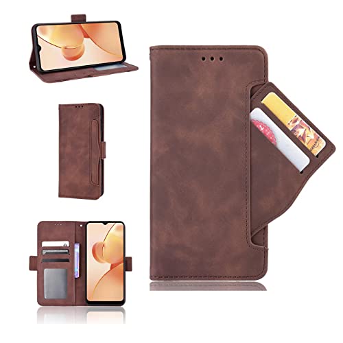 ESONG Funda para Samsung Galaxy M53 5G,Premium Leather PU Billetera Carcasa Libro de Cuero,con[Ranuras y Tarjetas][Cierre Magnético][Funda movil] Flip Protector Telefono Case Cover - marrón