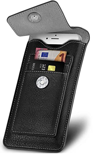 ONEFLOW Zeal Case Compatible con Samsung Galaxy S4 Mini Funda con Ranura para Tarjetas 360 Grados Protección Total Riñonera Funda de Cuero Vegano de Teléfono Móvil Soporte de Cinturón Clip - Negro