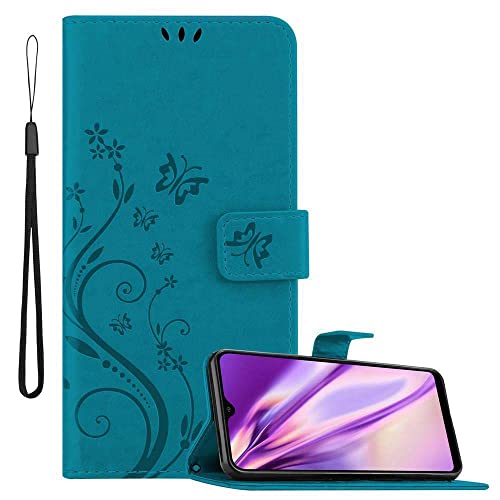 Cadorabo Funda Libro para Samsung Galaxy A20 / A30 en Azul Floral – Cubierta Proteccíon en Diseño de Flor con Cierre Magnético, Función de Suporte e 3 Tarjeteros - Etui Case Cover Carcasa