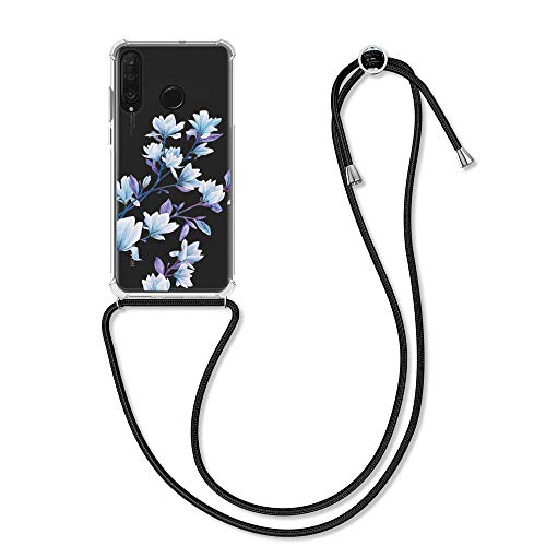 kwmobile Carcasa Compatible con Huawei P30 Lite Funda con Cuerda - Funda con Correa Colgante - Cordón Ajustable - Bordes elevados - Magnolias