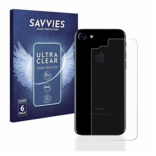 savvies Protector Pantalla compatible con Apple iPhone 7/8 / SE 2 2020 Trasera (superficie entera) (6 Unidades) Película Ultra Transparente