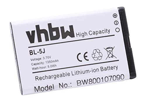 vhbw Li-Ion batería 1350mAh (3.7V) para Smartphone teléfono móvil Nokia N900, Rock, X1-01, X6 por BL-5J.