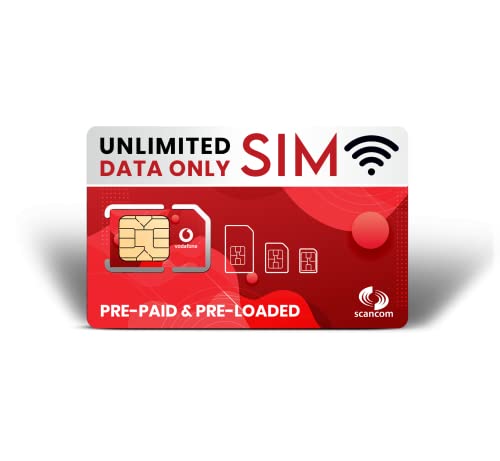 Vodafone Unlimited 5G Data SIM Precargado durante 24 meses. Perfecto para teléfonos desbloqueados, routers, tabletas y dongles Wifi. Activa en cualquier momento cuando recibas la SIM.