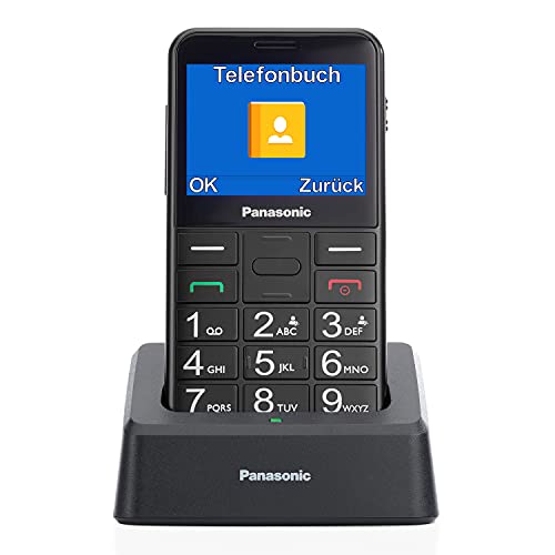 Panasonic KX-TU155 Teléfono Móvil para Personas Mayores (Botón de emergencia SOS, Compatible con audífonos, Función de linterna, Botones grandes fácil uso, Pantalla a color de 2.3 pulgadas) Negro
