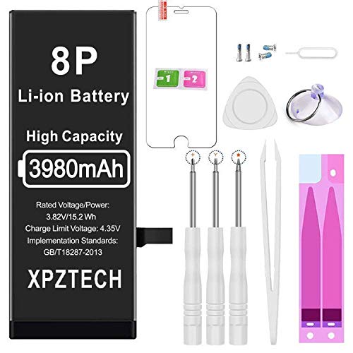XPZTECH 3100mAh Batería Compatible con iPhone 8 Plus batería de Alta Capacidad con Kit de Herramientas de reparación, Instrucciones y Protector de Pantalla