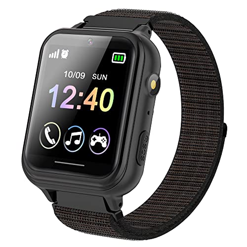 Smartwatch Niños, Reloj inteligente niño con 10 Juego, podómetro, Cámara, Música, SOS, Linterna, Despertador, Reloj Teléfono con Pantalla Táctil y Protector para Niños y Niñas 3-12 Años (negro)