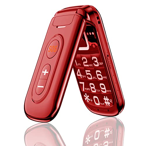 Guwet Teléfono móvil Mayores sin Contrato, teléfono móvil gsm abatible con Teclas Grandes, Pantalla a Color de 2,4 Pulgadas, batería de 1400 mAh, botón de Llamada de Emergencia SOS, Linterna, Rojo