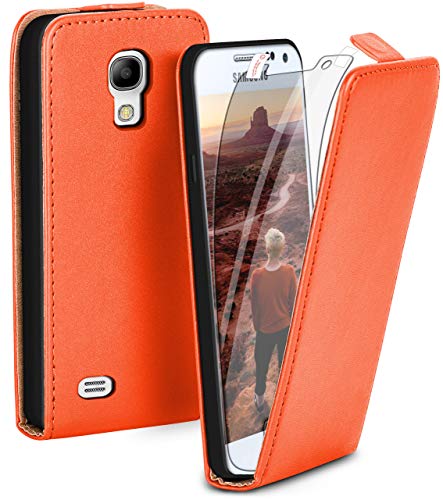 MoEx Premium Case + Lámina de protección Compatible con Samsung Galaxy S4 Mini | Funda con Solapa + Lámina de protección para el teléfono móvil, Orange