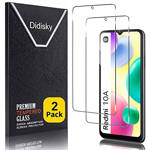 Didisky 2-Unidades Cristal Templado Protector de Pantalla para Xiaomi Redmi 10A, Antihuellas, Sin Burbujas, Fácil de Limpiar, 9H Dureza, Fácil de Instalar, Transparente