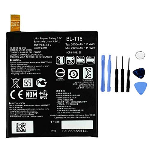 Batería compatible con LG BL-T16 para G Flex 2 BLT16 H955 H950 de alta capacidad 3000 mAh con kit de desmontaje incluido