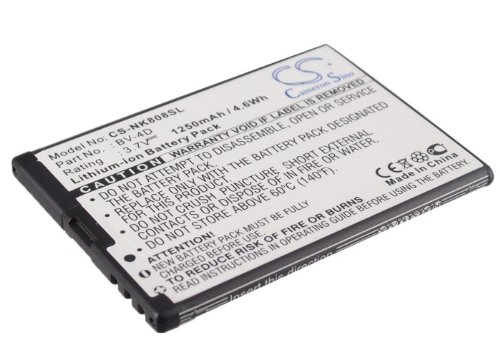 CS-NK808SL Baterías 1250mAh Compatible con [Nokia] 808, 808 PureView, Lankku, N9, N9 16G, N9 64G sustituye BV-4D