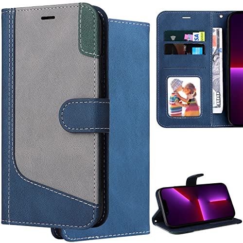 Ooboom Funda para Samsung Galaxy A02, Magnético Flip Folio Protección Faux Cover Wallet Case Carcasa Piel PU Billetera Soporte Tarjetero Cartera - Azul Gris