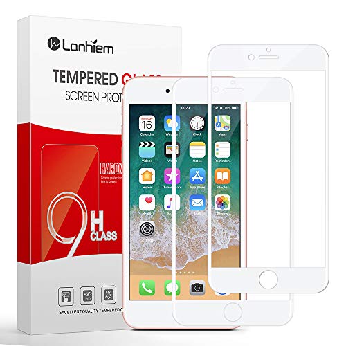 Lanhiem Protector Pantalla para iPhone 7 Plus/ 8 Plus, 2-Pack Cristal Vidrio Templado Protector de Pantalla con [3D Touch Compatible], Anti-Huella para Apple 7 Plus/ 8 Plus, Blanco