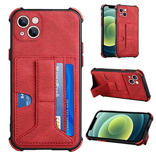 youmehe Carcasa para iPhone 13 (6.1'') Funda,Ranura para Tarjeta,Funda de Cuero para Teléfono con Cáscara de TPU A Prueba de Golpes, función de Soporte y Tarjetas-Rojo