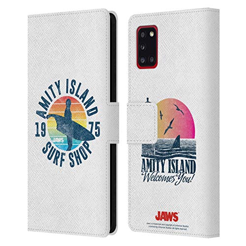 Head Case Designs Licenciado Oficialmente Jaws Tienda de Surf I Arte Clave Carcasa de Cuero Tipo Libro Compatible con Samsung Galaxy A31 (2020)