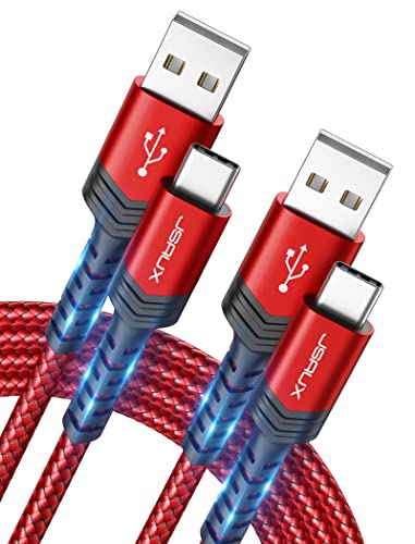 JSAUX Cable USB-C Carga Rápida [2-Pack, 2M+2M] 3,1A Cable Cargador Tipo C Nailon Trenzado para Samsung Galaxy S23 S22 S20 S10 S9 S8, A13 A53 A52 A73, Xiaomi Redmi Note 11 10, HUAWEI P50 P40-Rojo