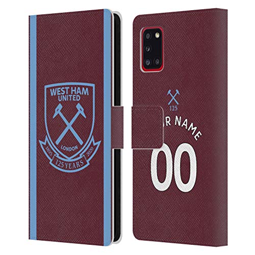 Head Case Designs Officially Licensed Custom Customised Personalised West Ham United FC Casa Kit 2020/21 Carcasa de Cuero Tipo Libro Compatible con Samsung Galaxy A31 (2020)