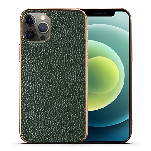 LUSHENG Funda para iPhone 12 Pro MAX, Carcasa Trasera de Cuero Parachoques Super Suave Galvanizado, Estuche para Teléfono Móvil de Alta Gama - Verde