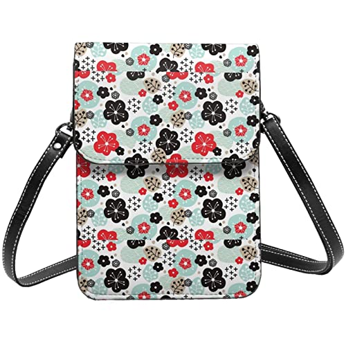 Lsjuee Bolso cruzado con estampado de flores de cerezo japonés, bolso cruzado para teléfono móvil, bolso cruzado pequeño de Pu para mujer, bolso de hombro