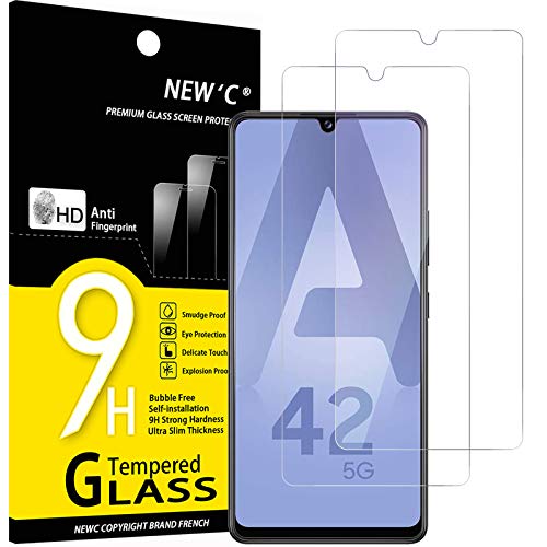 NEW'C 2 Piezas, Protector Pantalla para Samsung Galaxy A42 5G, Galaxy M12, Cristal Templado Antiarañazos, Antihuellas, Sin Burbujas, Dureza 9H, 0.33 mm Ultra Transparente, Ultra Resistente