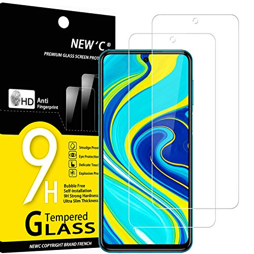 NEW'C 2 Piezas, Protector Pantalla para Xiaomi Redmi Note 9S, 9 Pro, 9 Pro MAX, Cristal templado Antiarañazos, Antihuellas, Sin Burbujas, Dureza 9H, 0.33 mm Ultra Transparente, Ultra Resistente