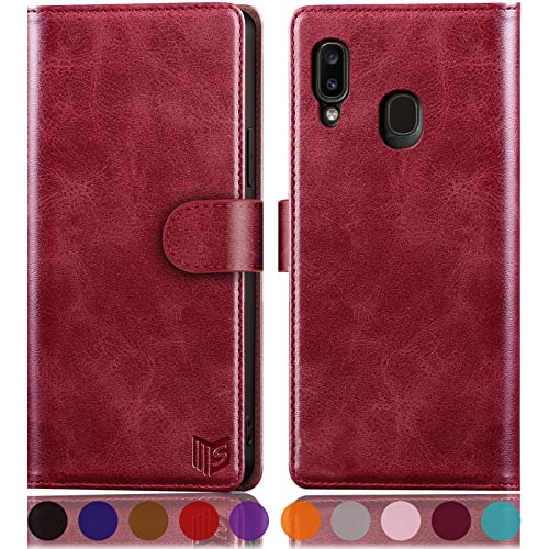 SUANPOT Funda Samsung Galaxy A20e con Tapa 【Bloqueo RFID】de Cuero PU Cierre Magnético，Soporte Plegable，Ranura para Tarjeta Cover para Wallet Leather Samsung A20e Phone Case Rojo