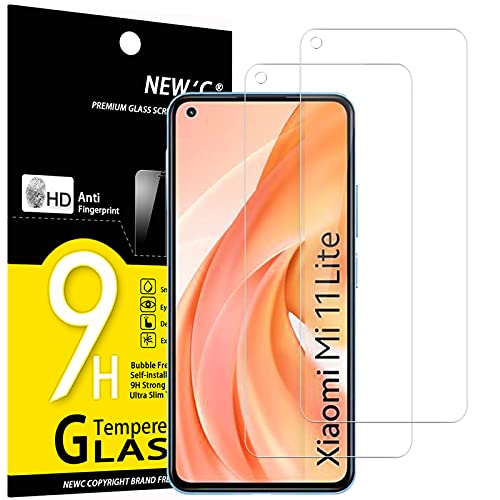 NEW'C 2 Piezas, Protector Pantalla para Xiaomi Mi 11 Lite/Mi 11 Lite 5G, Cristal templado Antiarañazos, Antihuellas, Sin Burbujas, Dureza 9H, 0.33 mm Ultra Transparente, Ultra Resistente