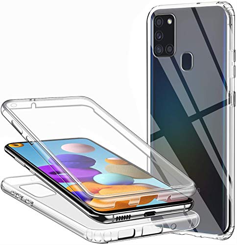 Funda para Samsung Galaxy A21S, 360 Grados Carcasa Transparente Ultrafino Silicona TPU Frente y PC Back Case Protección Integral Anti-Arañazos Funda de Doble Protección - Transparente