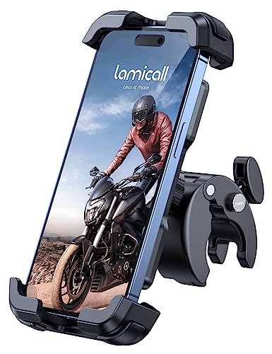 Lamicall Soporte Móvil Bicicleta, Moto - 360°Rotación, Liberación con un Botón, Teléfono Bici para iPhone 14 Pro MAX, 13 12 11 Pro MAX, Mini, Samsung Huawei, 4.7-6.8” Smartphone