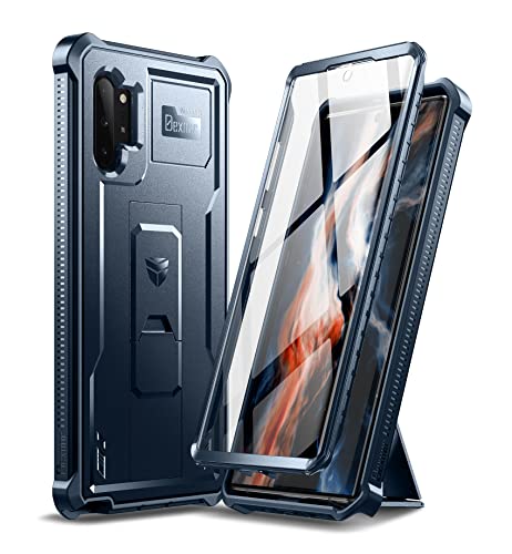 Dexnor Funda para Samsung Galaxy Note 10+ Plus, [protector de pantalla integrado y soporte] Protección de grado militar resistente a prueba de golpes para Samsung Galaxy Note 10 Plus (azul)