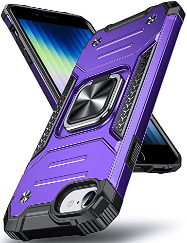 DASFOND Diseñada para iPhone SE 2022 iPhone SE 2020 iPhone 8/7/6/6s, Funda Protectora de Grado Militar a Prueba de Golpes con Soporte de Anillo de Metal Mejorado [Soporte magnético Montaje], Morado