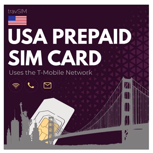 travSIM US Tarjeta SIM | Utiliza la Red T-Mobile | 50 GB Datos, Llamadas Nacionales y SMS ilimitados. La Tarjeta SIM para USA Ofrece Llamadas ilimitadas a 30 países | Tarjeta SIM para USA de 14 días.