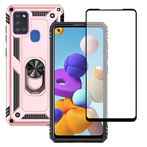 Yiakeng Funda Samsung A21s, Fundas Samsung A21s, con Protector Pantalla, Silicona Armor Case con Kickstand para Funda Samsung Galaxy A21s (Oro Rosa)