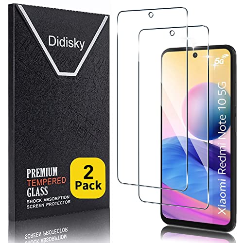 Didisky 2-Unidades Cristal Templado Protector de Pantalla para Xiaomi Redmi Note 10 5G (No para Note 10 4G / Note 10S / Note 10 Pro), Antihuellas, Sin Burbujas, Fácil de Limpiar, 9H Dureza