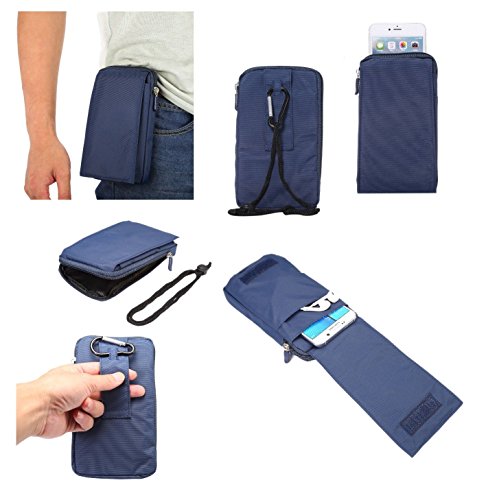 DFV mobile - Multi-Functional Universal Vertical Stripes Pouch Bag Case Zipper Closing Carabiner for Nokia Lumia 1520 (Nokia Beastie) - Blue XXM (18 x 10 cm)