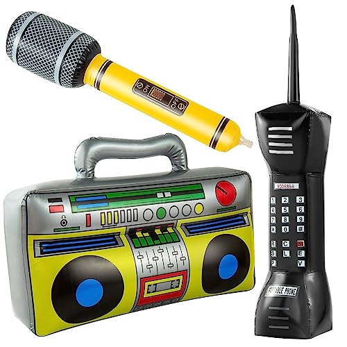 ONLYFU Boombox - Micrófonos inflables inflables para teléfono móvil para decoración de fiesta de los años 80, 90, accesorios inflables para fiestas de cumpleaños temáticos de Hip Hop (3)