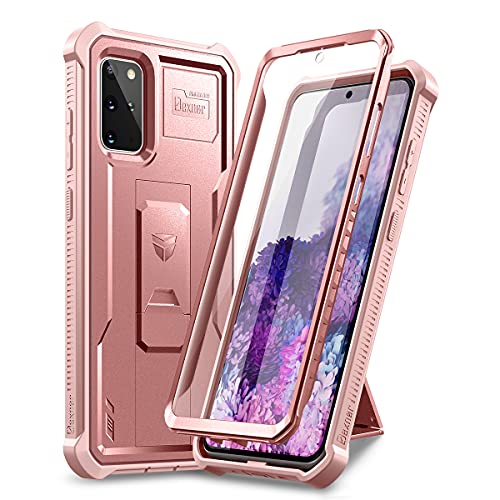 Dexnor Funda para Samsung Galaxy S20+ Plus 5G, [protector de pantalla integrado y soporte] Protección de grado militar resistente a prueba de golpes para Samsung Galaxy S20 Plus 5G, oro rosa