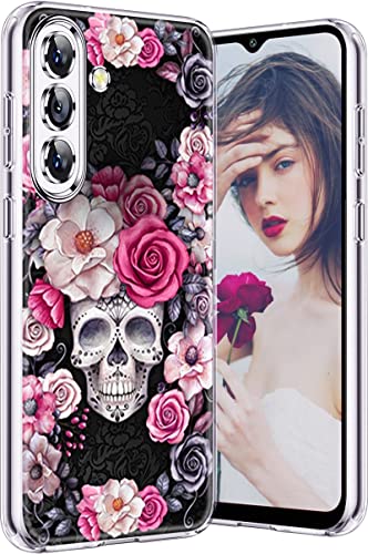 Albaityee Funda de calavera rosa para Halloween A14 5G, compatible con Samsung Galaxy A14 5G, funda de silicona suave, ultrafina, funda para teléfono móvil, diseño de cráneo de flores rosas,