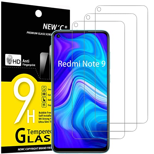 NEW'C 3 Piezas, Protector Pantalla para Xiaomi Redmi Note 9, Xiaomi Redmi 10X 4G, Cristal templado Antiarañazos, Antihuellas, Sin Burbujas, Dureza 9H, 0.33 mm Ultra Transparente, Ultra Resistente